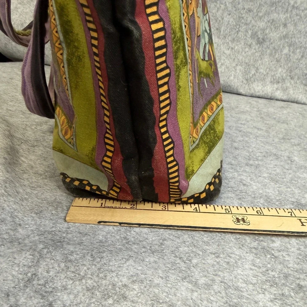 Laurel Burch Wild Horse Canvas Tote Bag Purple Green‎ Shoulder Bag Coins *READ*